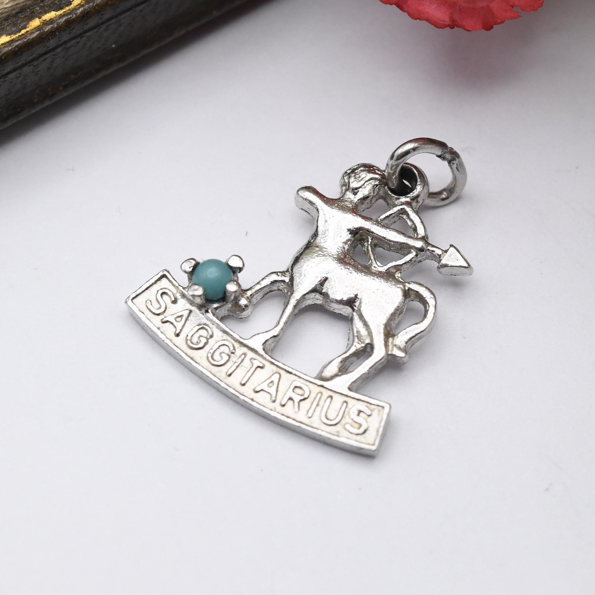 Vintage Sterling Silver and Small Blue Stone Sagittarius Charm Pendant - Astrology Zodiac Sign | November December | Gift for Charm Bracelet