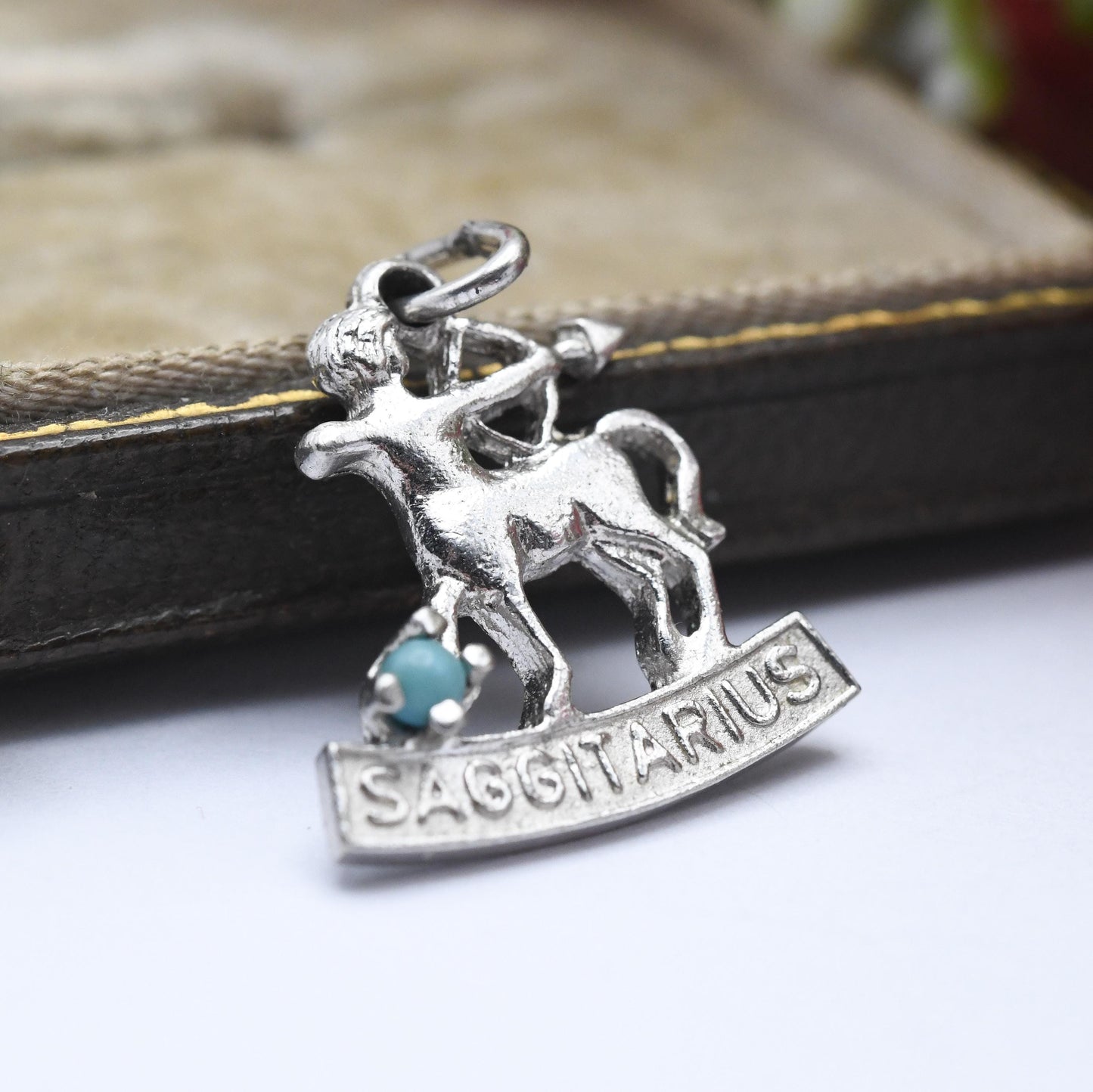 Vintage Sterling Silver and Small Blue Stone Sagittarius Charm Pendant - Astrology Zodiac Sign | November December | Gift for Charm Bracelet