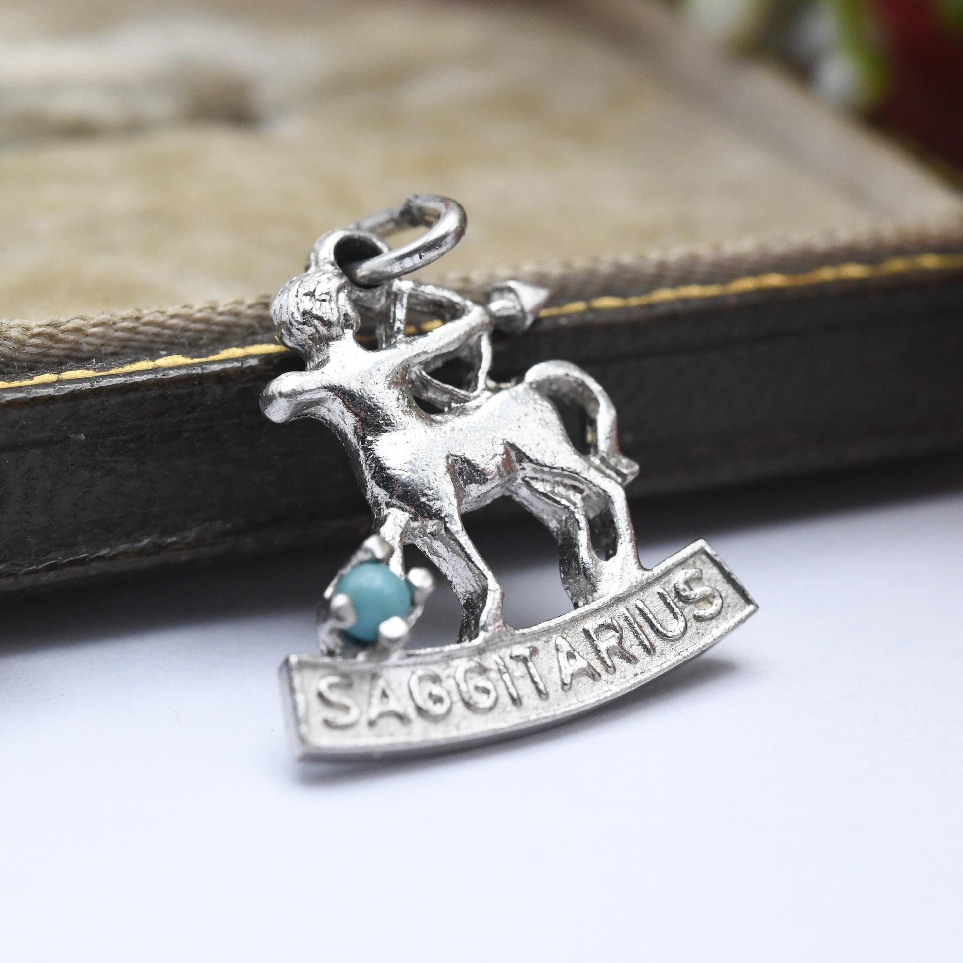 Vintage Sterling Silver and Small Blue Stone Sagittarius Charm Pendant - Astrology Zodiac Sign | November December | Gift for Charm Bracelet