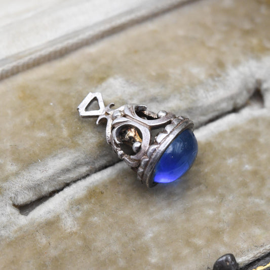 Vintage Sterling Silver Blue Stone Fob Charm Pendant - Antique Style | Souvenir Gift for Charm Bracelet