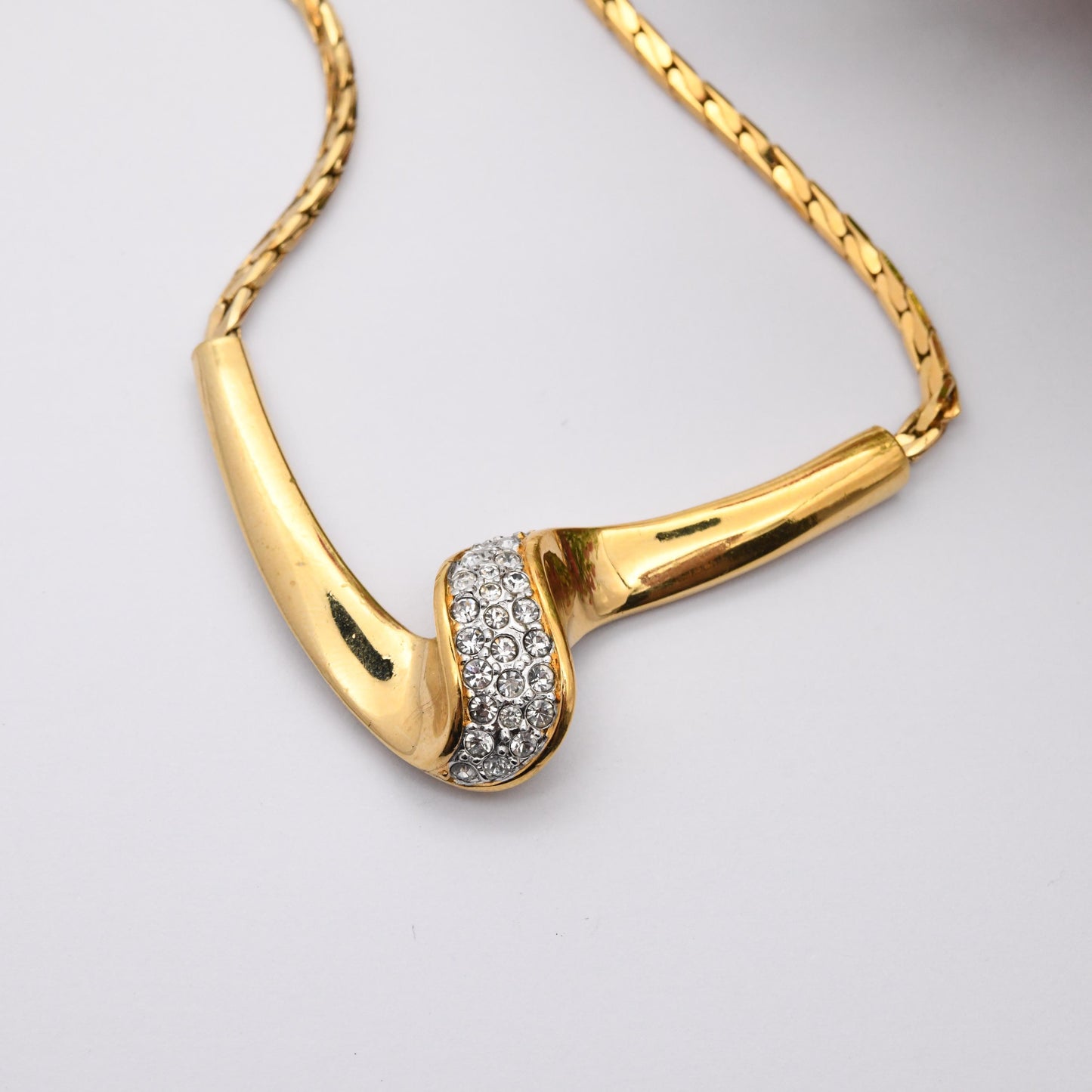Vintage Attwood and Sawyer Necklace Gold Plated Crystal Twist Design A&S - Designer High Quality Gold Tone Mid-Century Costume Jewellery