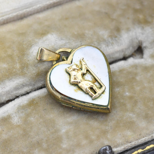 Vintage Rodi Wienenberger Heart Locket Rolled Gold Mother of Pearl St Christopher Pendant - RW Rowi | Photo Necklace c. 1960s Jewellery
