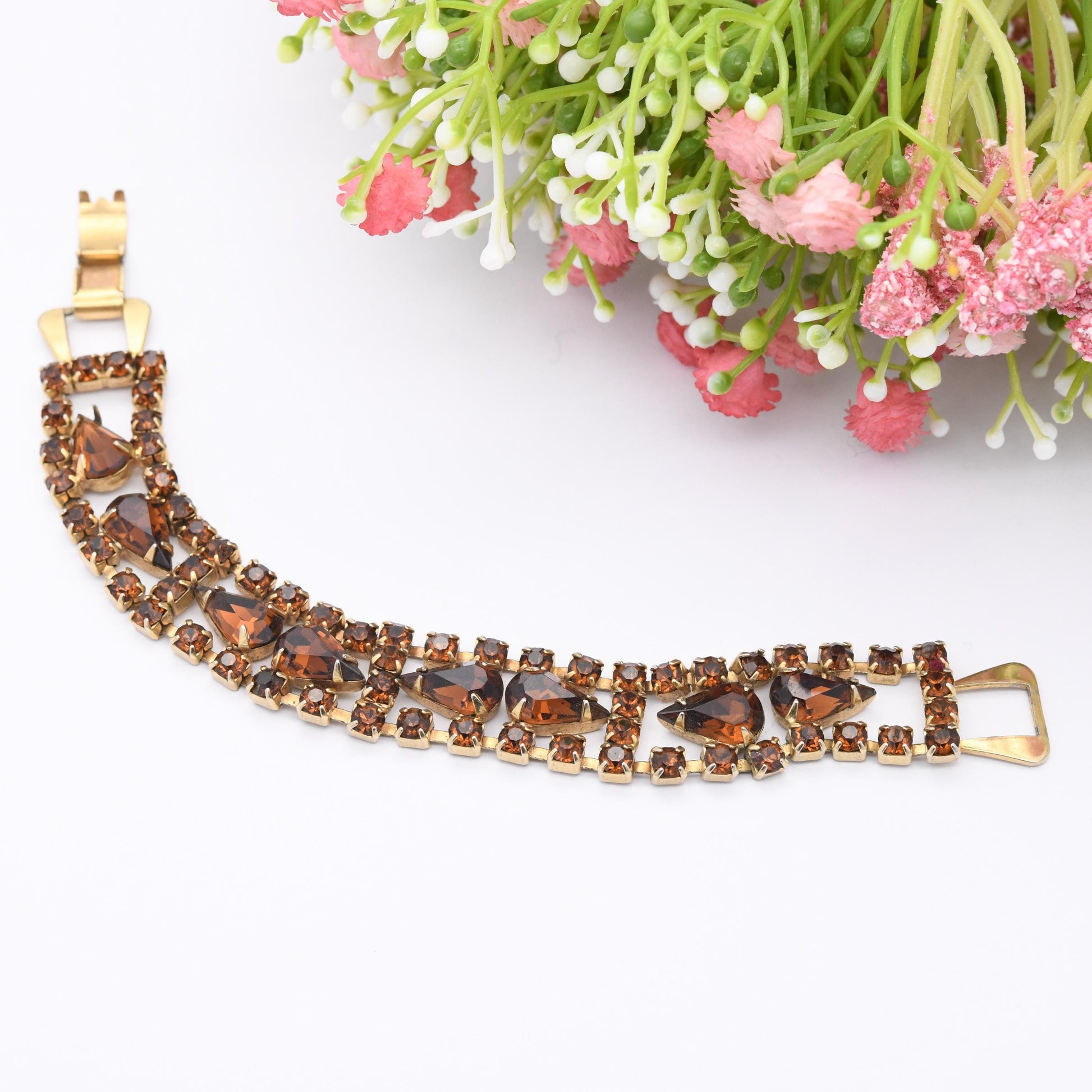 Vintage Weiss Amber Rhinestone Bracelet Teardrop Stones - Gold Tone | Collectable Designer Costume Jewellery c. 1960s