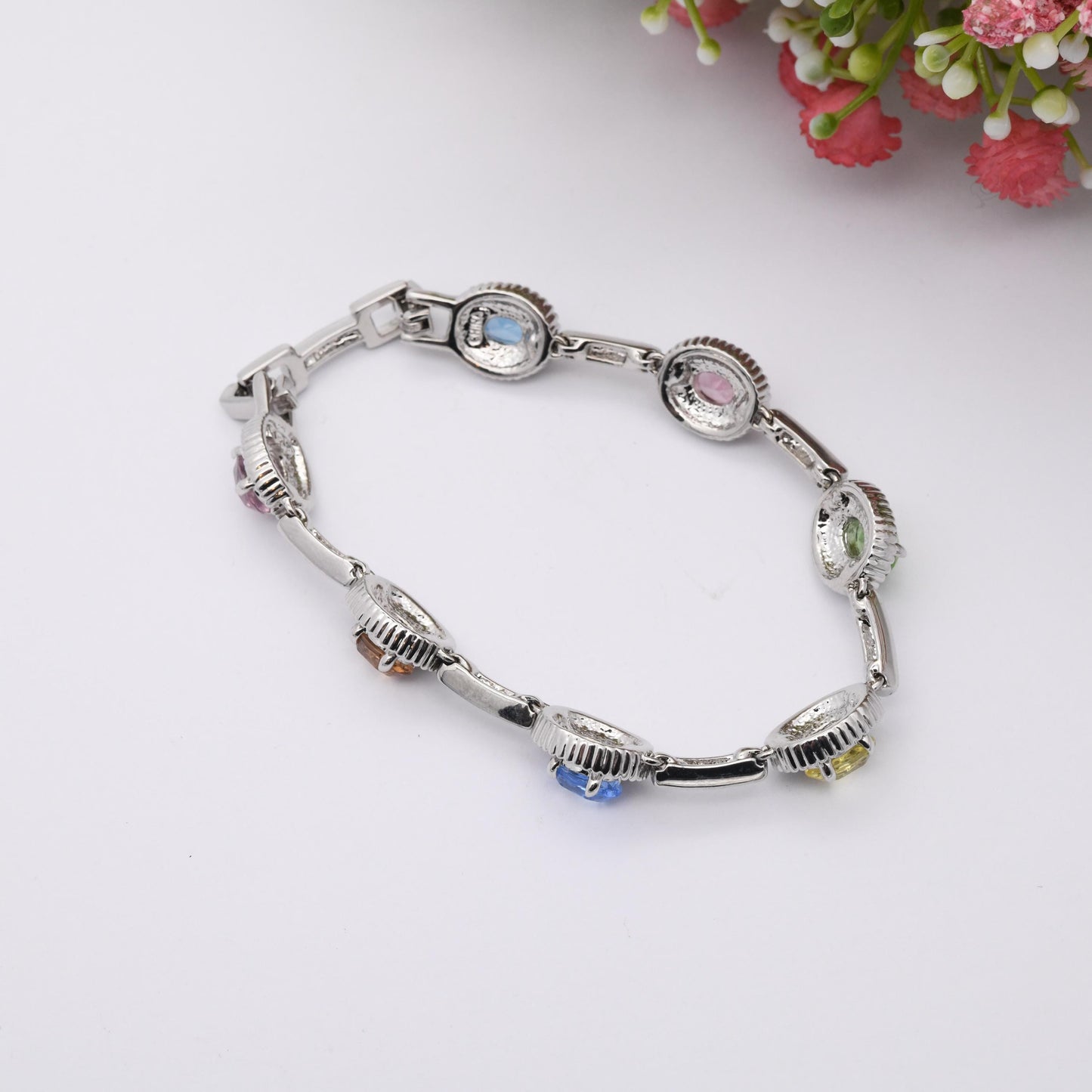 Vintage Camrose & Kross JBK Multicolour Crystal Bracelet Jacqueline Bouvier Kennedy - Pastel Rainbow Swarovski Crystals | Platinum Plated