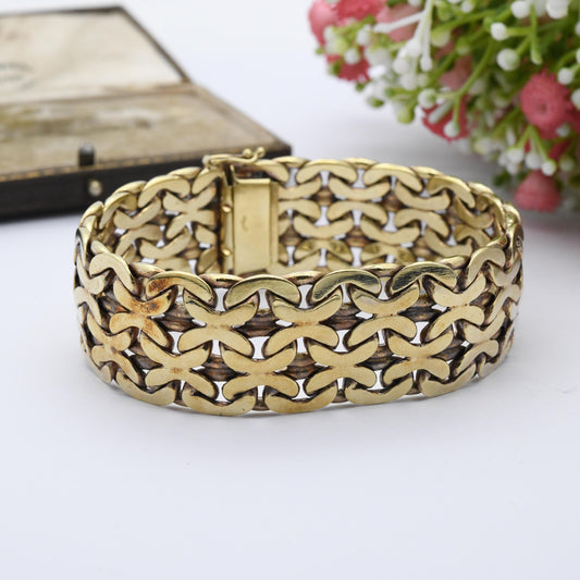 Vintage Kollmar & Jourdan Gold Plated Bracelet KJ Signed - X Design | Chunky Unisex Mid-Century Jewellery