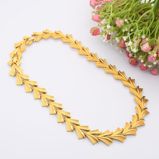 Vintage Corocraft Chevron Choker Necklace with Extender - Brushed Gold Tone V Shape | Signed Designer Midcentury Costume Jewellery | 15" 17"