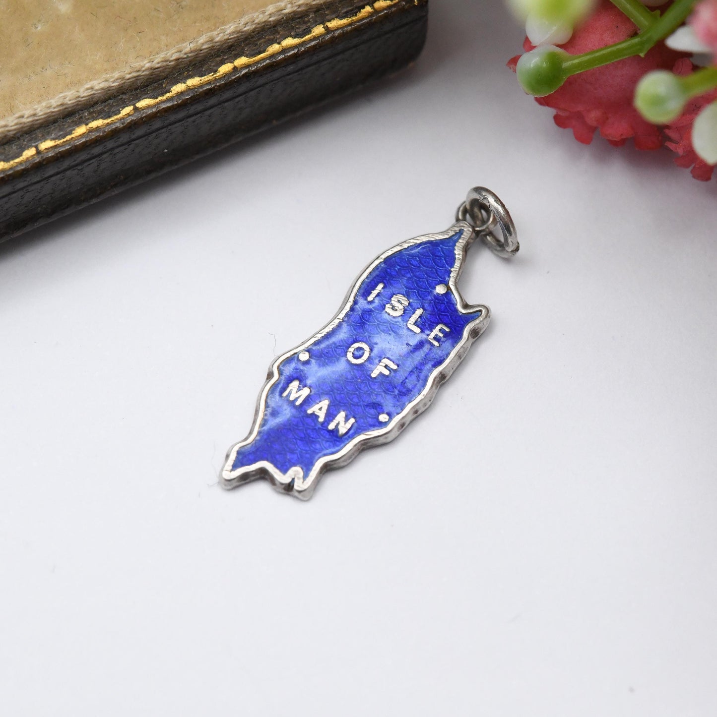 Vintage Sterling Silver Isle of Man Charm Pendant - Blue Enamel | British | Travel Tourism | Souvenir Gift for Charm Bracelet