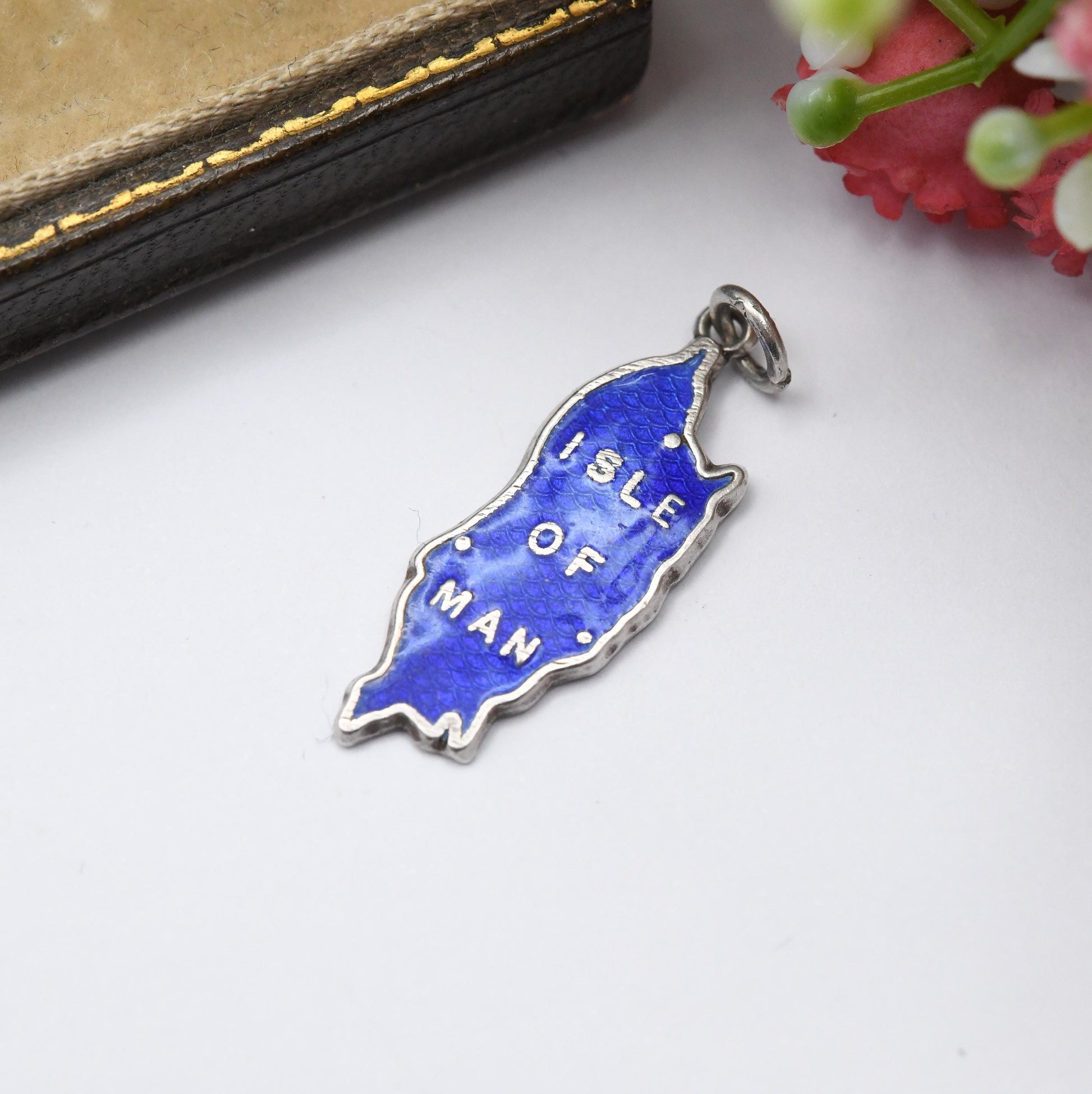 Vintage Sterling Silver Isle of Man Charm Pendant - Blue Enamel | British | Travel Tourism | Souvenir Gift for Charm Bracelet