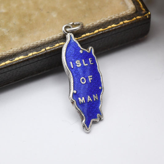Vintage Sterling Silver Isle of Man Charm Pendant - Blue Enamel | British | Travel Tourism | Souvenir Gift for Charm Bracelet