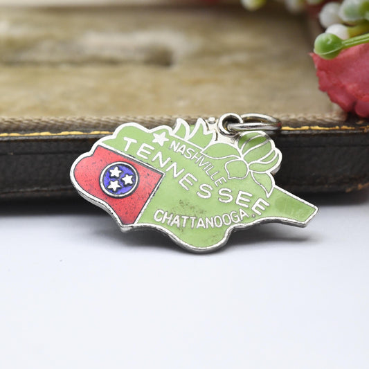 Vintage Sterling Silver Tennessee Charm Pendant - American Charm | State Charm | Nashville | Souvenir Gift for Charm Bracelet