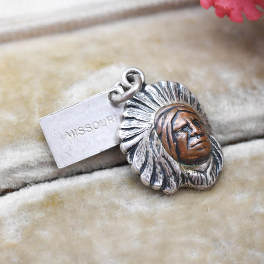 Vintage Sterling Silver & Copper Bell Trading Post Navajo Chief Charm Pendant - Rare | Native American | Gift for Charm Bracelet