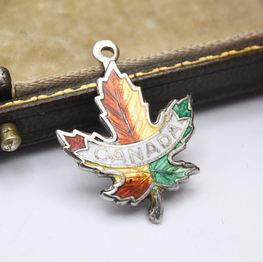 Vintage Sterling Silver Enamel Canada Leaf BM CO Charm Pendant - Canadian Souvenir Gift for Charm Bracelet