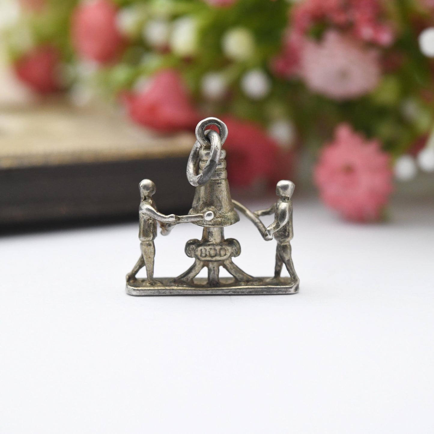 Vintage 800. Silver Bell Ringer Charm Pendant - Bells | Church | Music | Bells | Souvenir Gift for Charm Bracelet