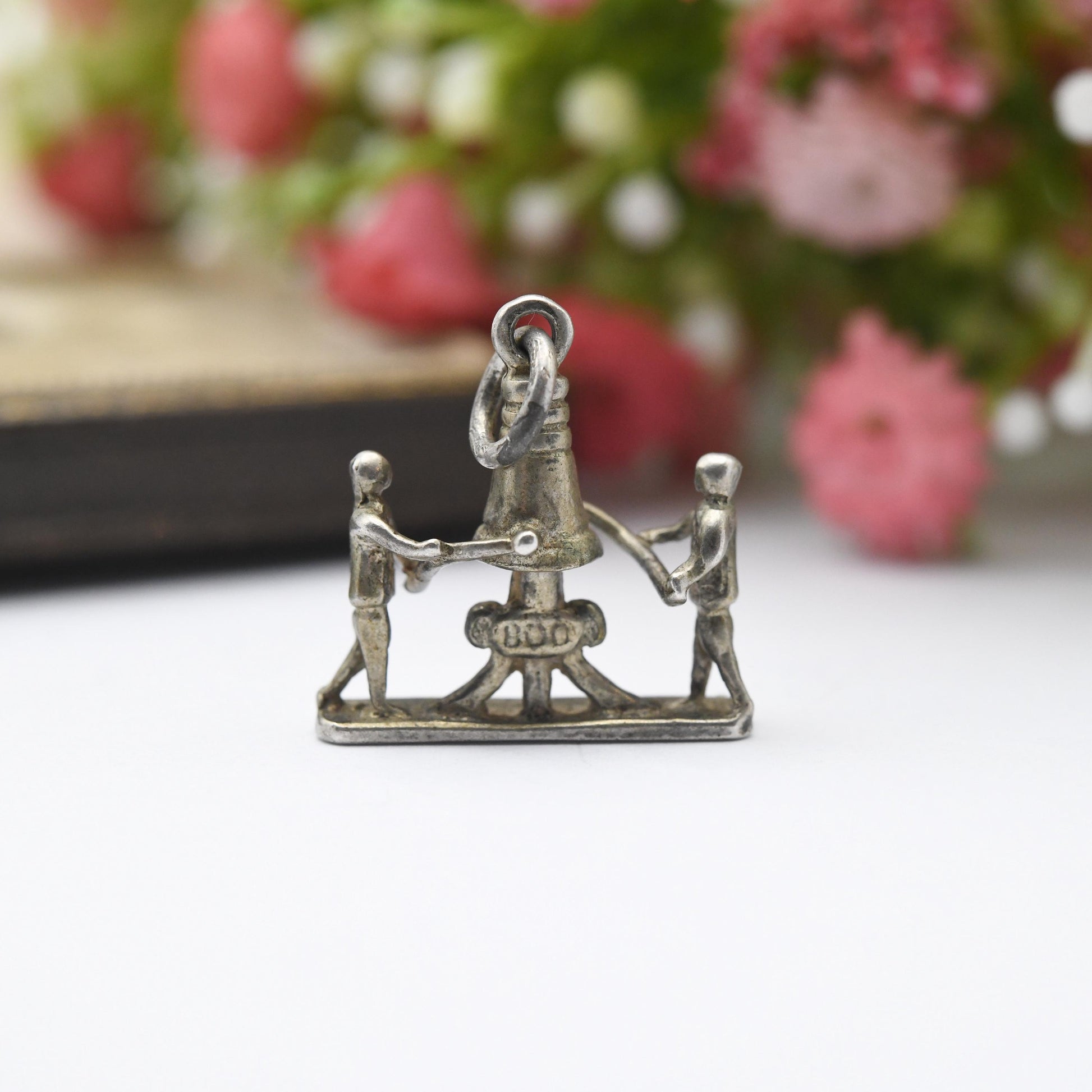 Vintage 800. Silver Bell Ringer Charm Pendant - Bells | Church | Music | Bells | Souvenir Gift for Charm Bracelet