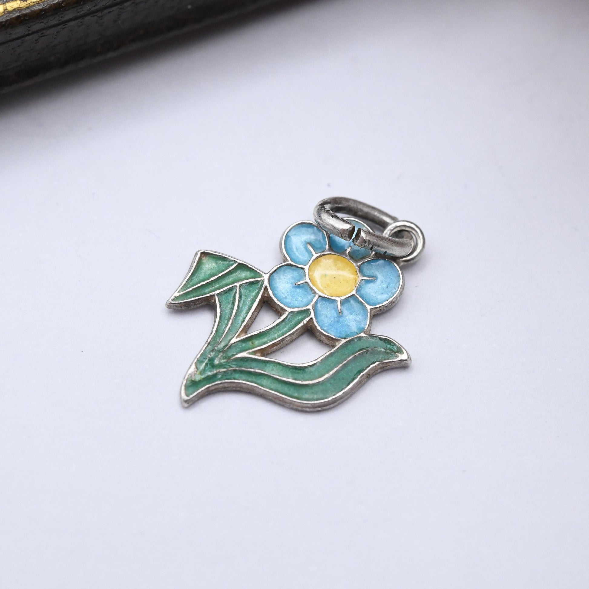 Vintage Sterling Silver Blue Flower Charm Pendant - Enamel | Floral | Garden | Souvenir Gift for Charm Bracelet