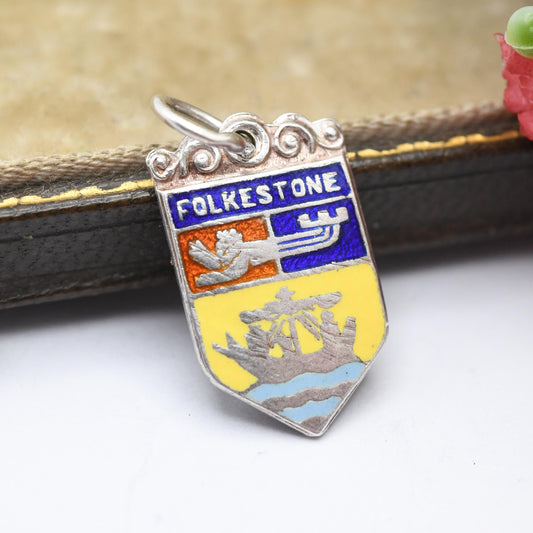 Vintage Sterling Silver Folkestone Charm Pendant - Kent | Souvenir Gift for Charm Bracelet