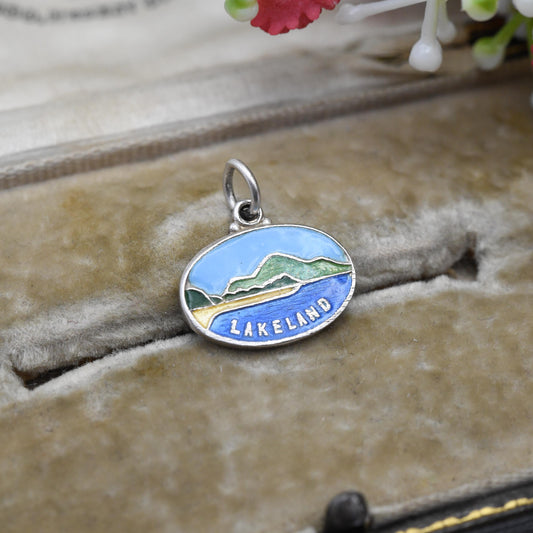 Vintage Sterling Silver and Enamel Lakeland Charm Pendant - Lakes | UK | Holiday | Travel Charm | Souvenir Gift for Charm Bracelet