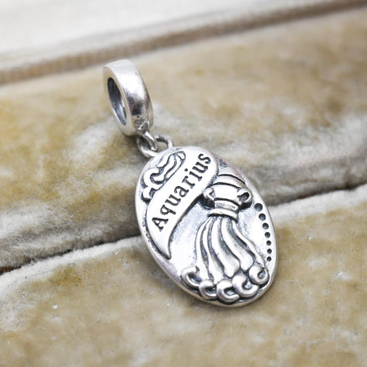 Vintage Chamilia Sterling Silver Aquarius Charm Pendant - Astrology Star Sign | January February Birthday | Souvenir Gift for Bracelet