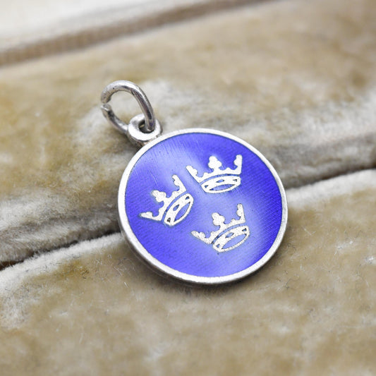 Vintage Sterling Silver Swedish 3 Crowns Charm Pendant - Sweden | Royal | Crown | Souvenir Gift for Charm Bracelet