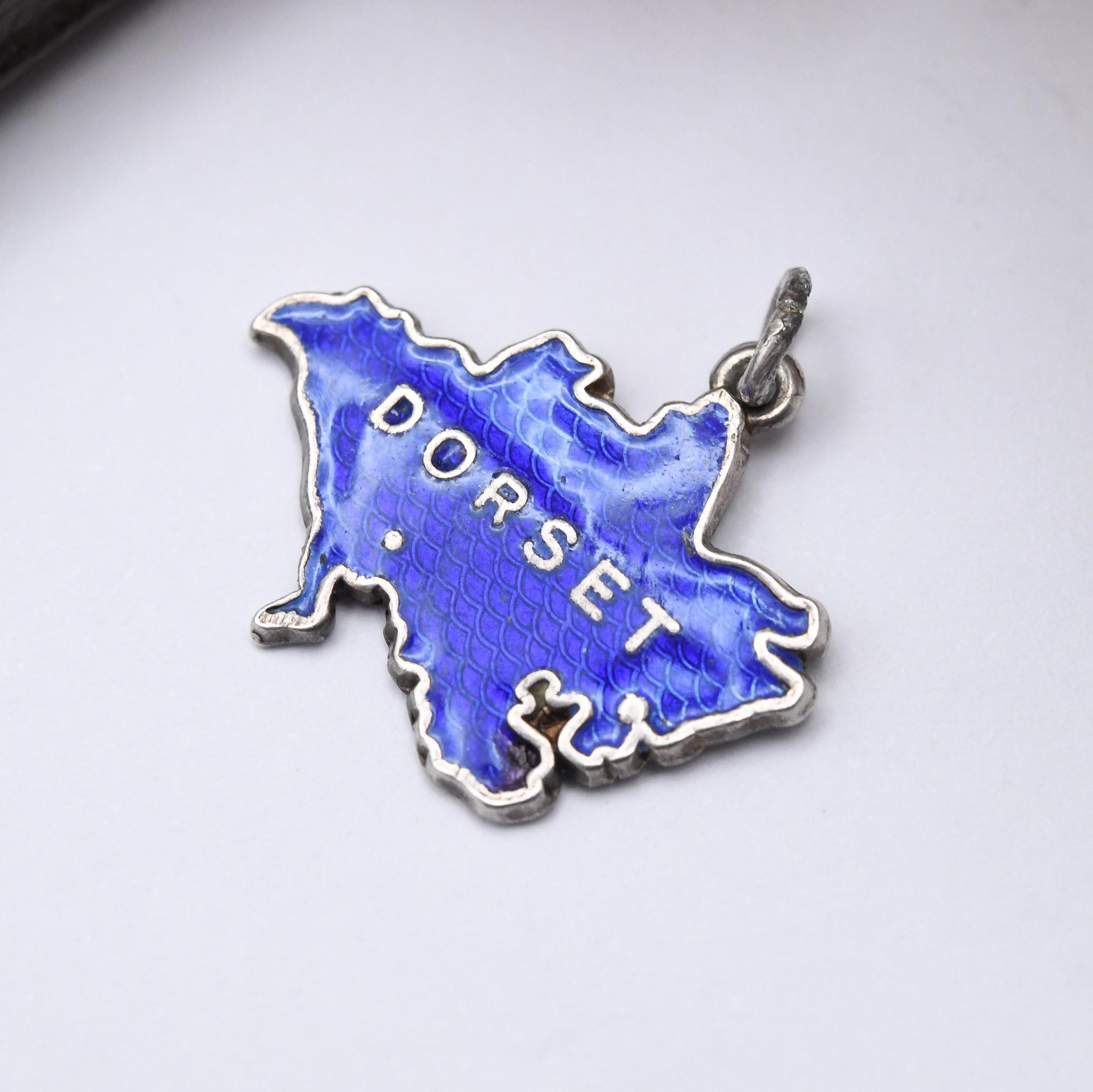Vintage Sterling Silver Dorset Charm Pendant - Travel | Blue Enamel | England | UK | Souvenir Gift for Charm Bracelet