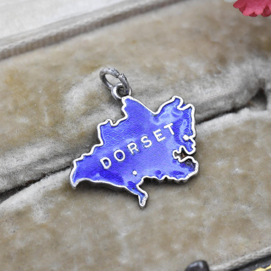 Vintage Sterling Silver Dorset Charm Pendant - Travel | Blue Enamel | England | UK | Souvenir Gift for Charm Bracelet