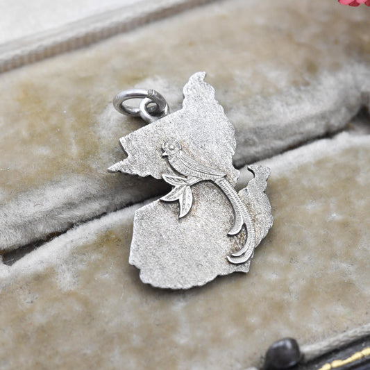 Vintage Sterling Silver Guatemala Bird of Paradise Charm Pendant - Resplendent Quetzal | Animal | Bird | Souvenir Gift for Charm Bracelet