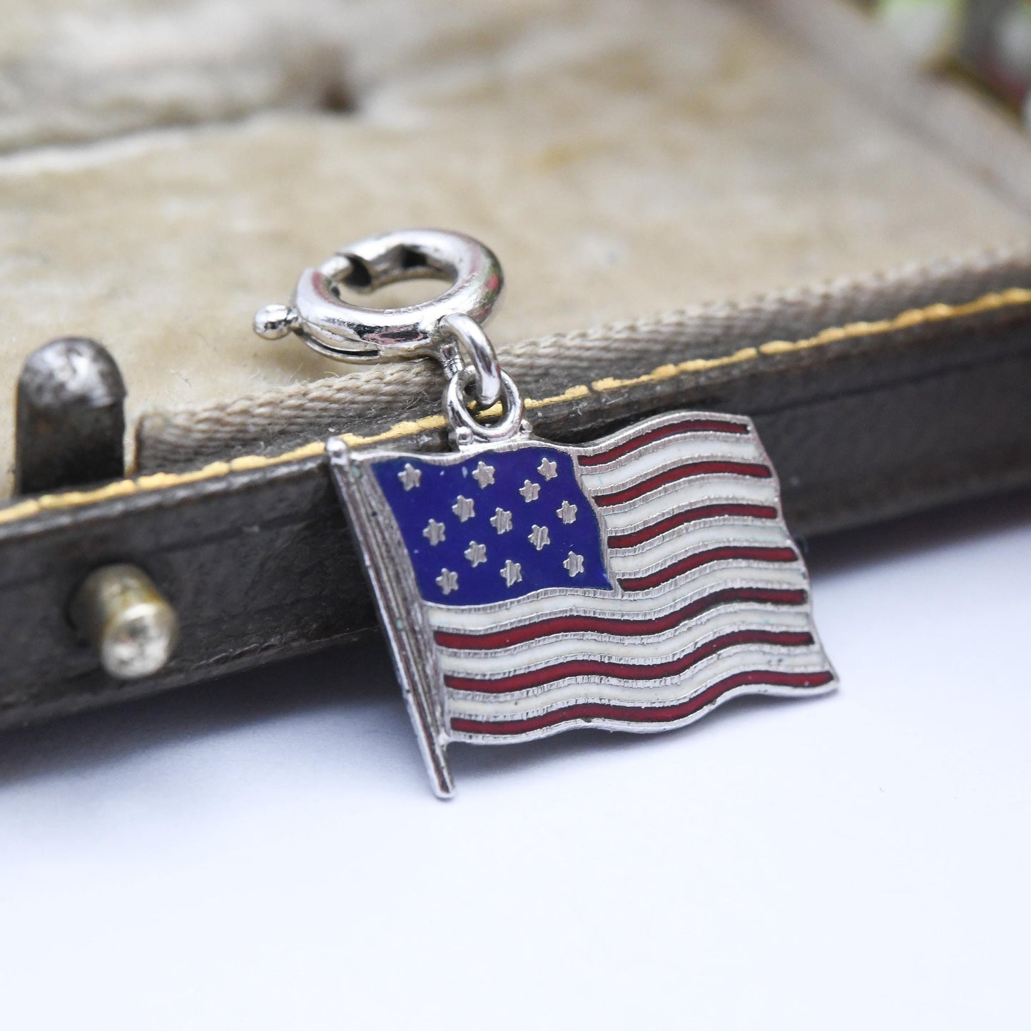Vintage Sterling Silver American Flag Charm Pendant - USA | Patriotic | United States | Souvenir Gift for Charm Bracelet