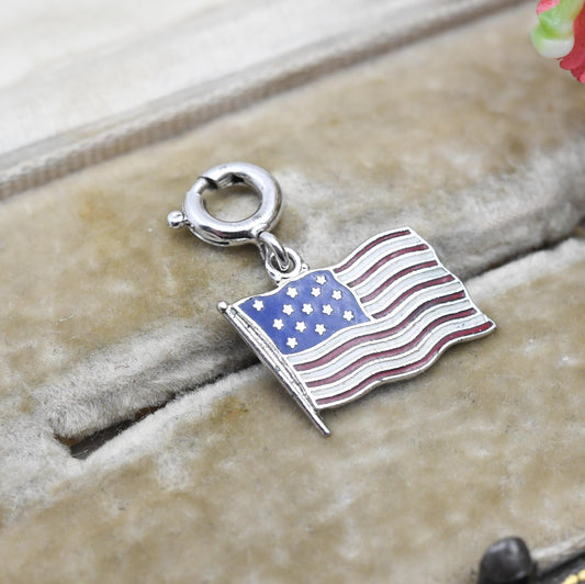 Vintage Sterling Silver American Flag Charm Pendant - USA | Patriotic | United States | Souvenir Gift for Charm Bracelet