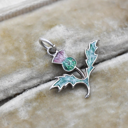 Vintage Sterling Silver & Enamel Scottish Thistle Charm Pendant - Scottish Charm | Souvenir Gift for Charm Bracelet