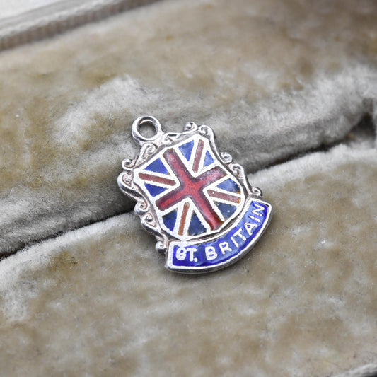 Vintage Sterling Silver & Enamel Great Britain Charm Pendant - Souvenir Gift for Charm Bracelet