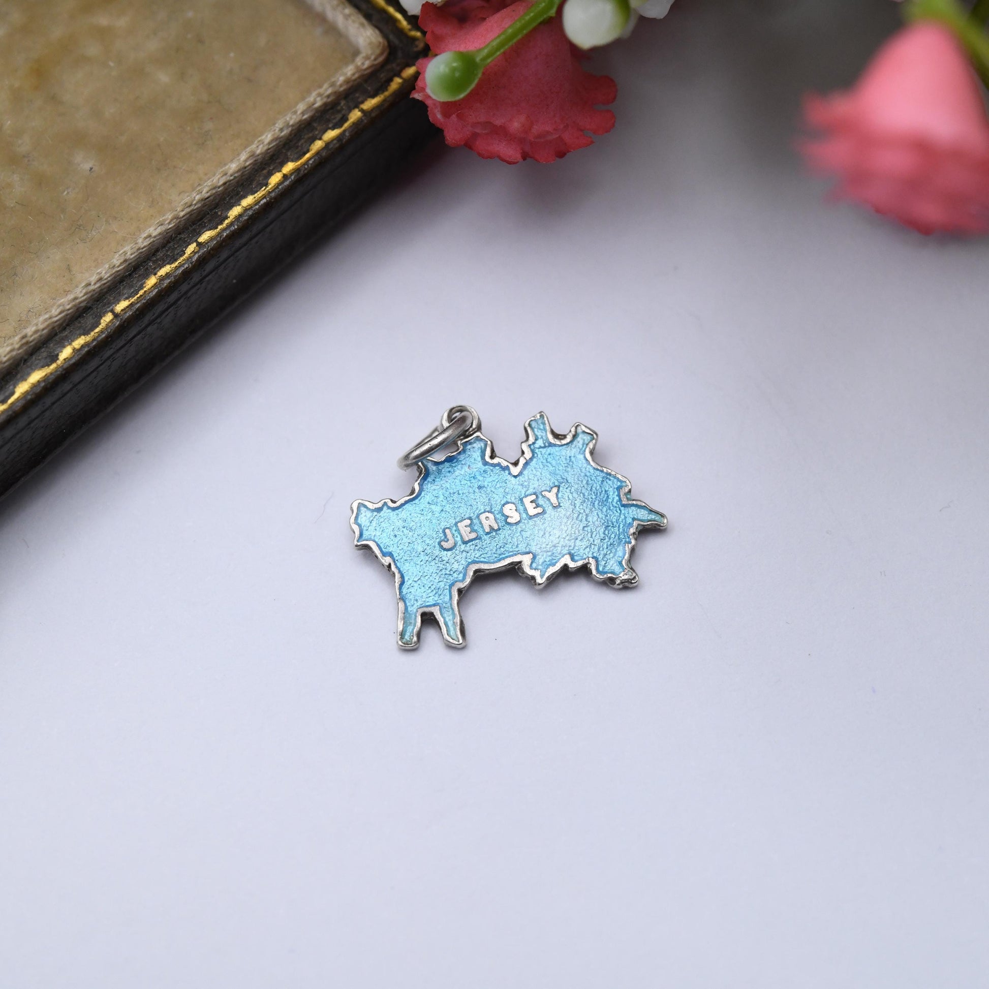 Vintage Sterling Silver and Enamel Jersey Charm Pendant - Channel Islands | UK | England | Travel Charm | Souvenir Gift for Charm Bracelet