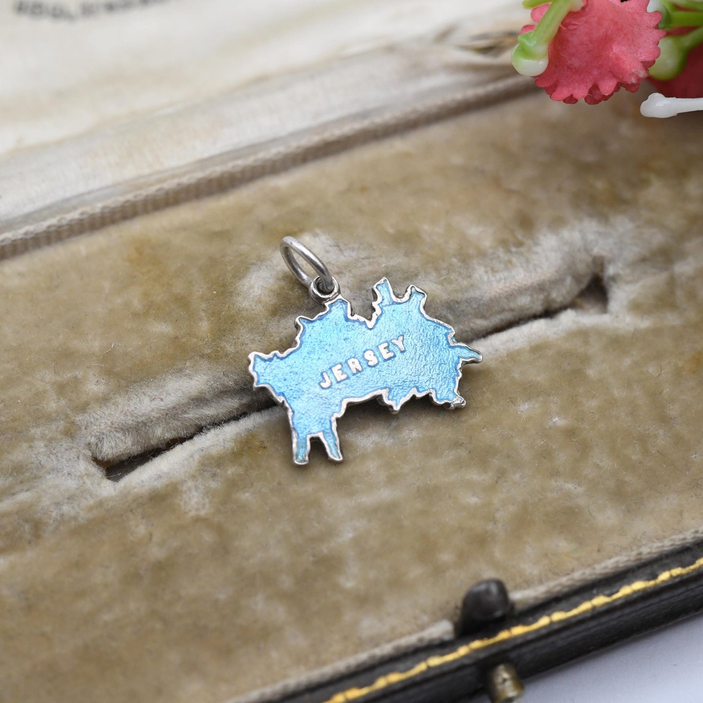 Vintage Sterling Silver and Enamel Jersey Charm Pendant - Channel Islands | UK | England | Travel Charm | Souvenir Gift for Charm Bracelet