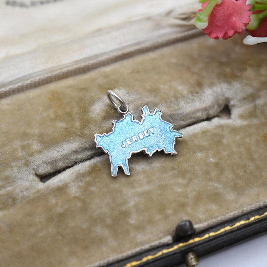 Vintage Sterling Silver and Enamel Jersey Charm Pendant - Channel Islands | UK | England | Travel Charm | Souvenir Gift for Charm Bracelet