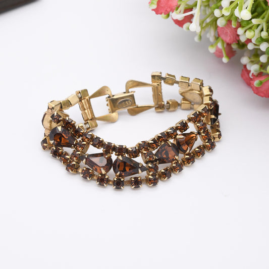 Vintage Weiss Amber Rhinestone Bracelet Teardrop Stones - Gold Tone | Collectable Designer Costume Jewellery c. 1960s