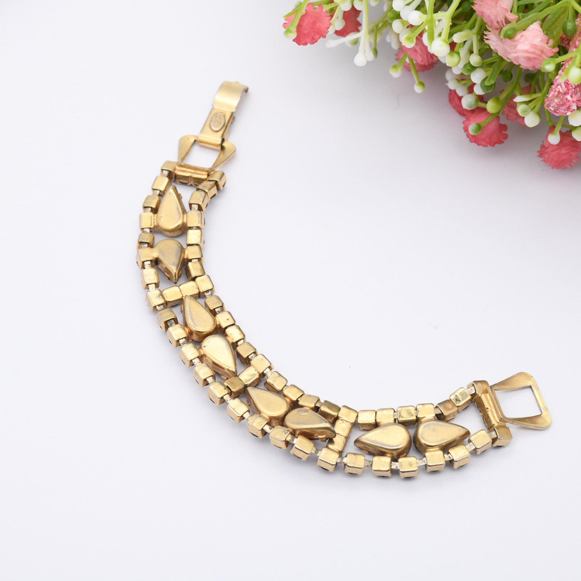 Vintage Weiss Amber Rhinestone Bracelet Teardrop Stones - Gold Tone | Collectable Designer Costume Jewellery c. 1960s