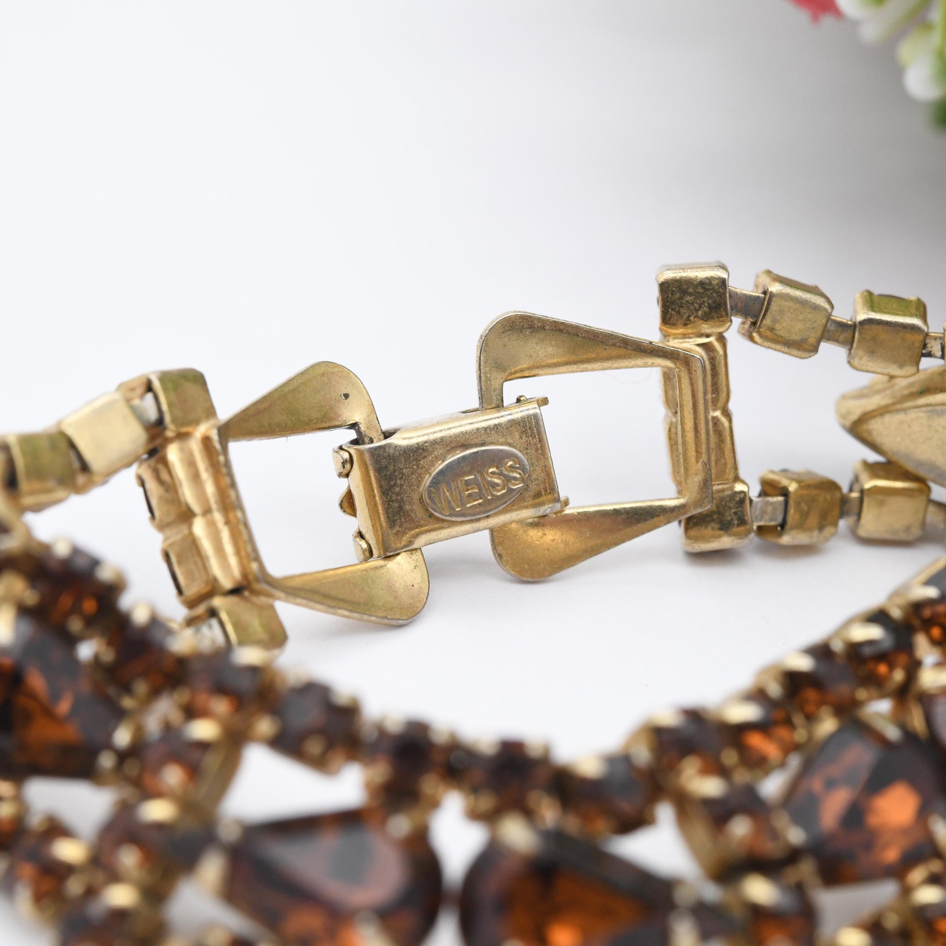 Vintage Weiss Amber Rhinestone Bracelet Teardrop Stones - Gold Tone | Collectable Designer Costume Jewellery c. 1960s