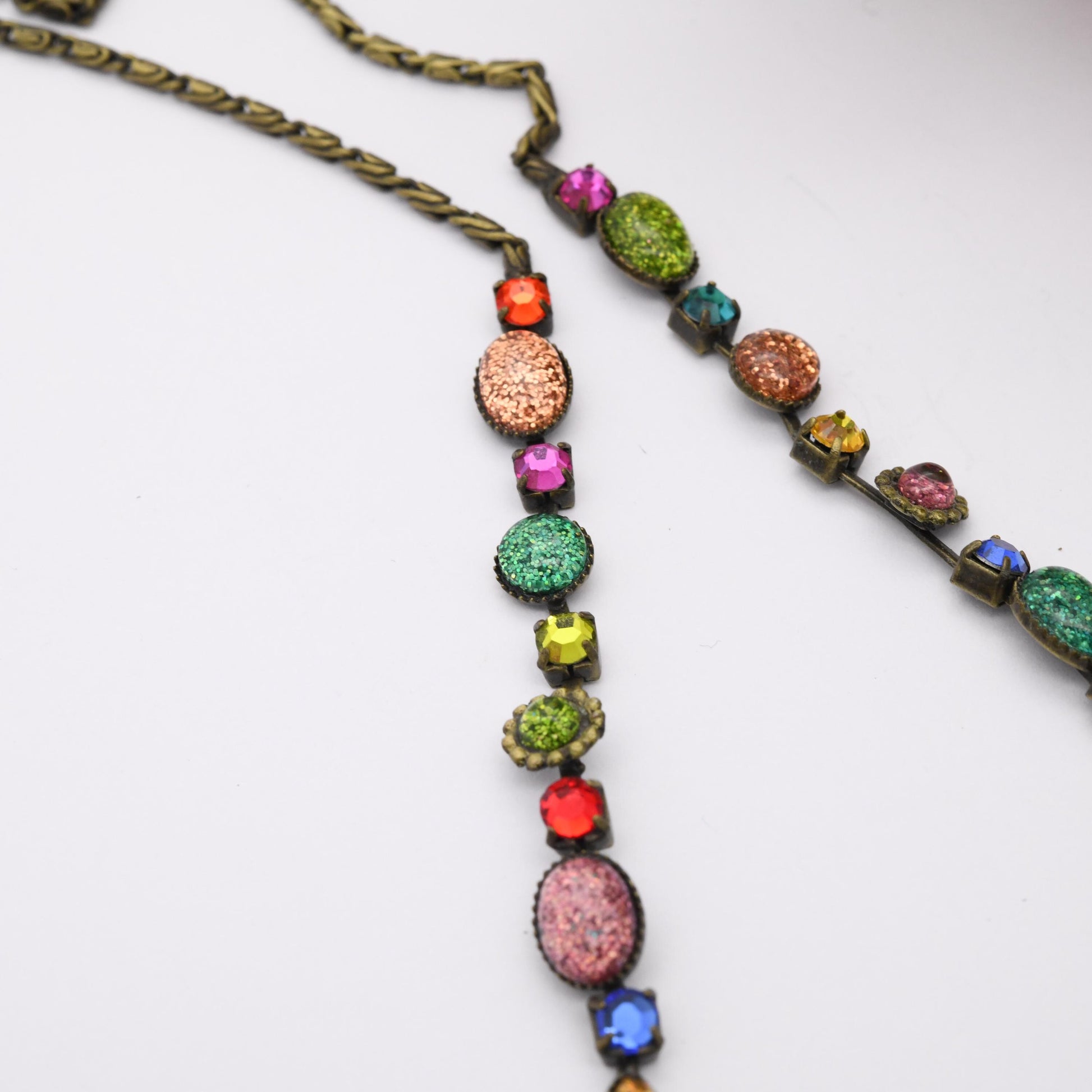 Vintage Butler and Wilson Necklace B&W Colourful Stones - Antiqued Brass Colour Rainbow Glitter | Branded Costume Jewellery