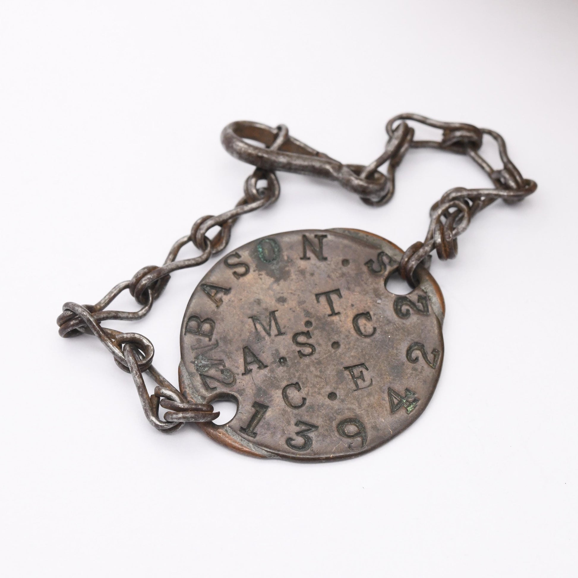 Antique Trench Art Dog Tag Bracelet 1870 Battle of Sedan Franco Prussian War - Satirical Coin Engraved Coin 10 Centimes | Bason MT ASC CE