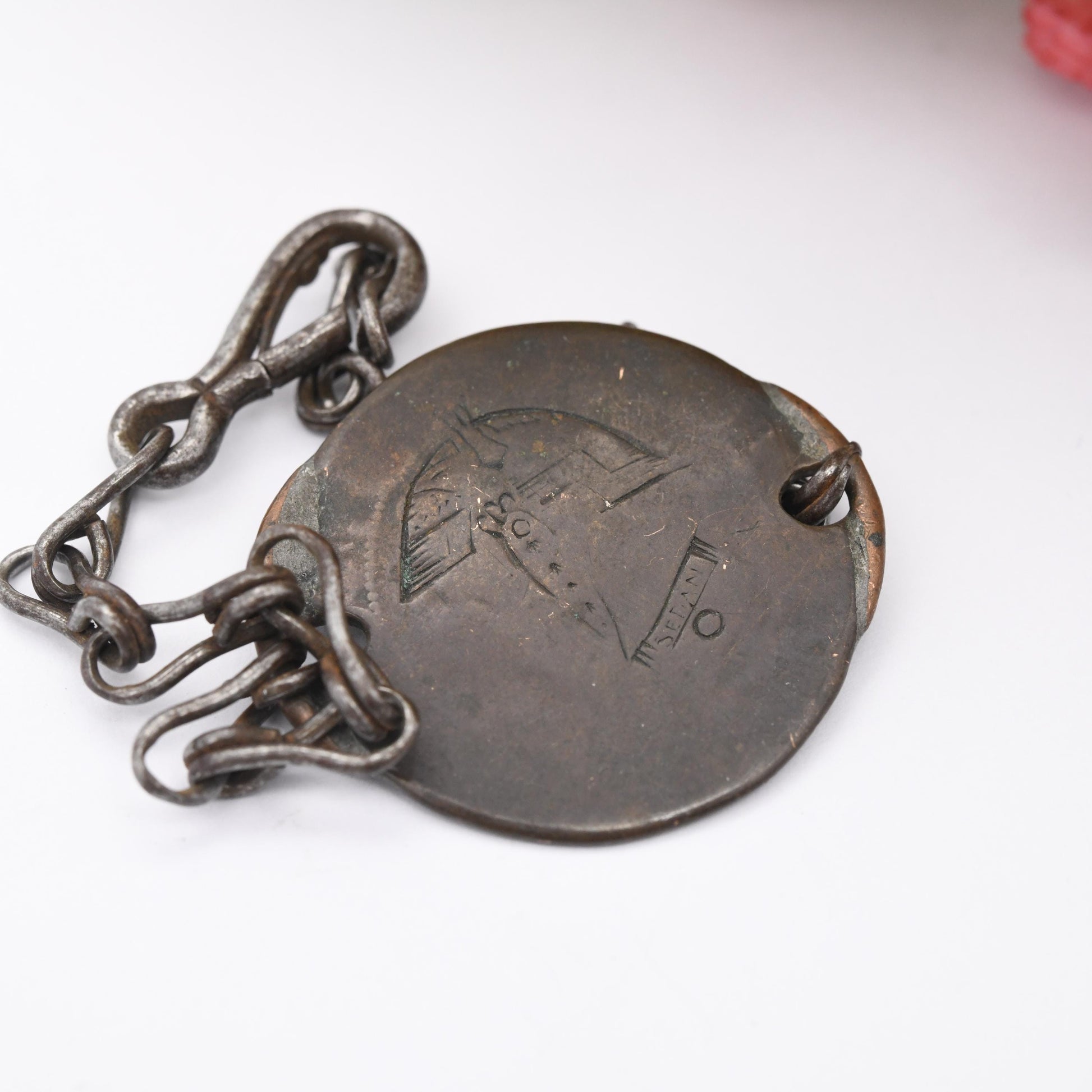 Antique Trench Art Dog Tag Bracelet 1870 Battle of Sedan Franco Prussian War - Satirical Coin Engraved Coin 10 Centimes | Bason MT ASC CE