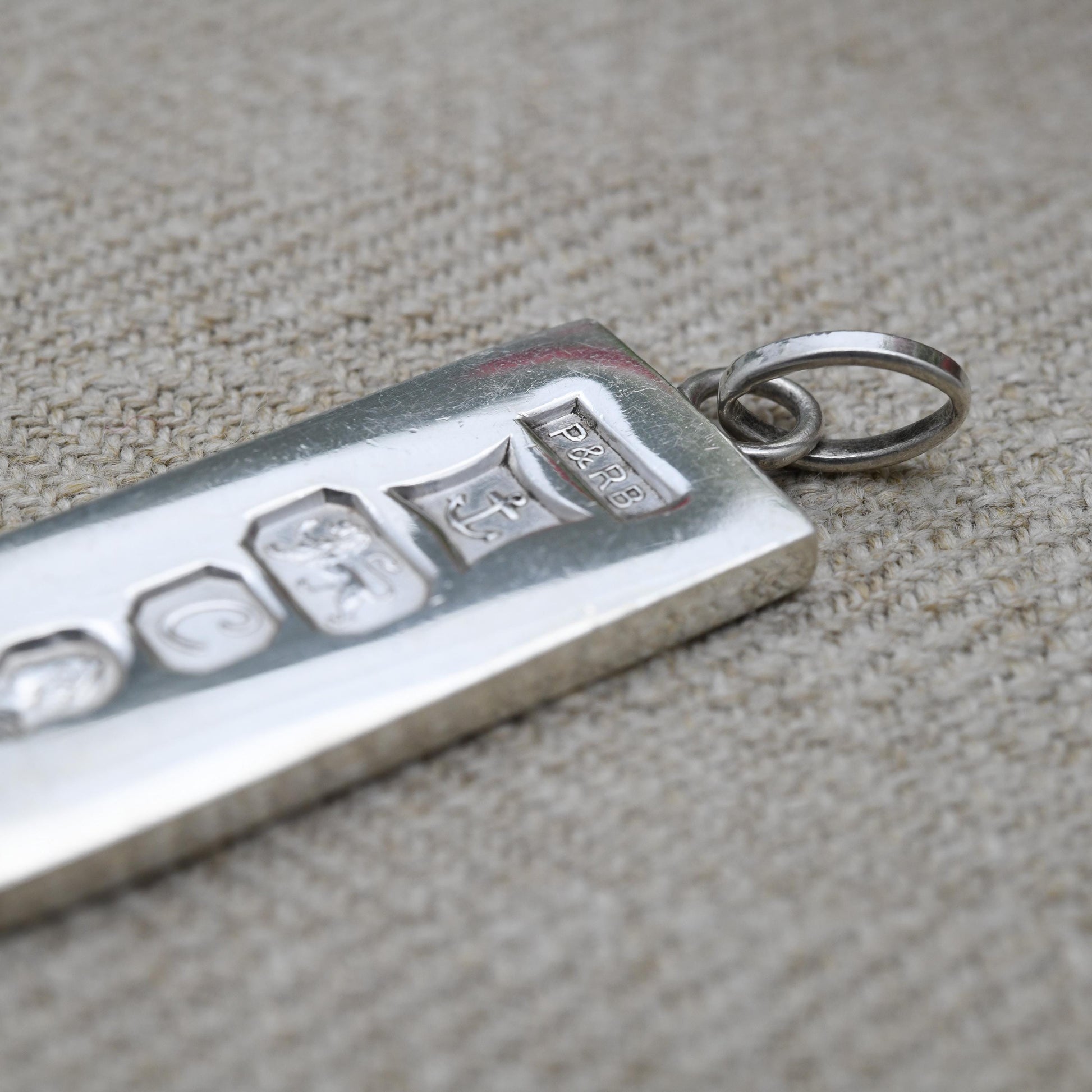 Vintage Sterling Silver Ingot Pendant 1977 Queen Elizabeth II Silver Jubilee Stamp - Hallmarked P&RB P R Bushell | Midcentury Necklace