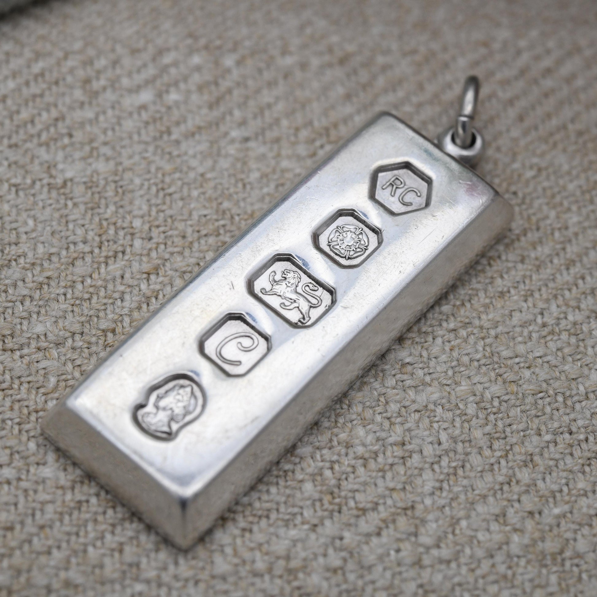 Vintage Sterling Silver Ingot Pendant 1977 Queen Elizabeth II Silver Jubilee Stamp - Hallmarked Carrs of Sheffield RC | Mid-Century Necklace