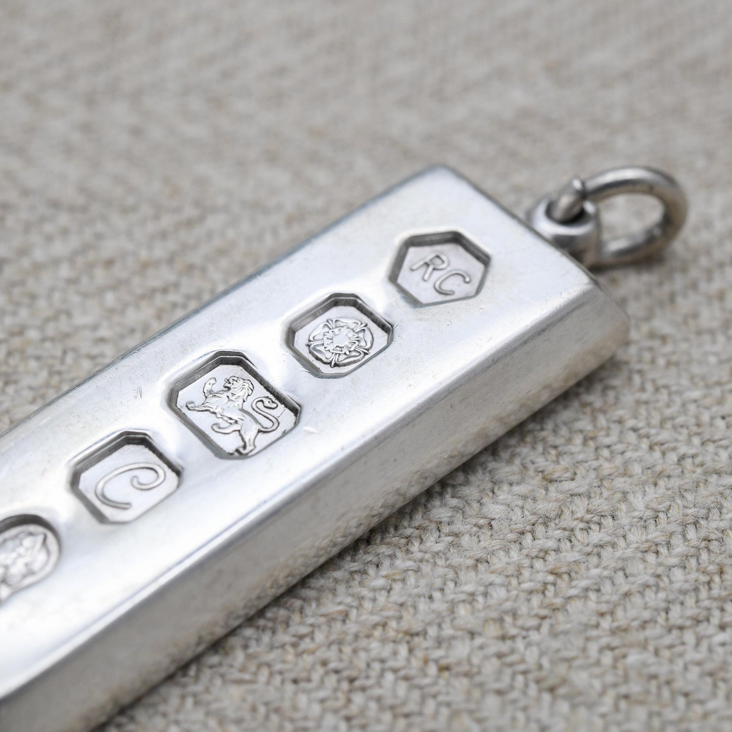 Vintage Sterling Silver Ingot Pendant 1977 Queen Elizabeth II Silver Jubilee Stamp - Hallmarked Carrs of Sheffield RC | Mid-Century Necklace