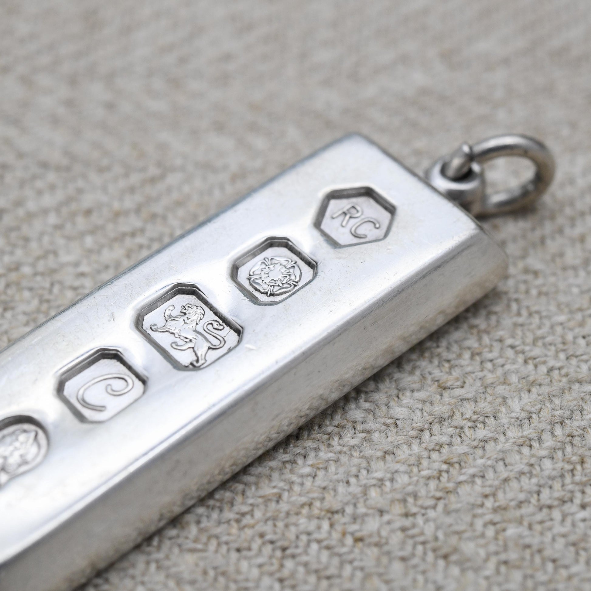 Vintage Sterling Silver Ingot Pendant 1977 Queen Elizabeth II Silver Jubilee Stamp - Hallmarked Carrs of Sheffield RC | Mid-Century Necklace