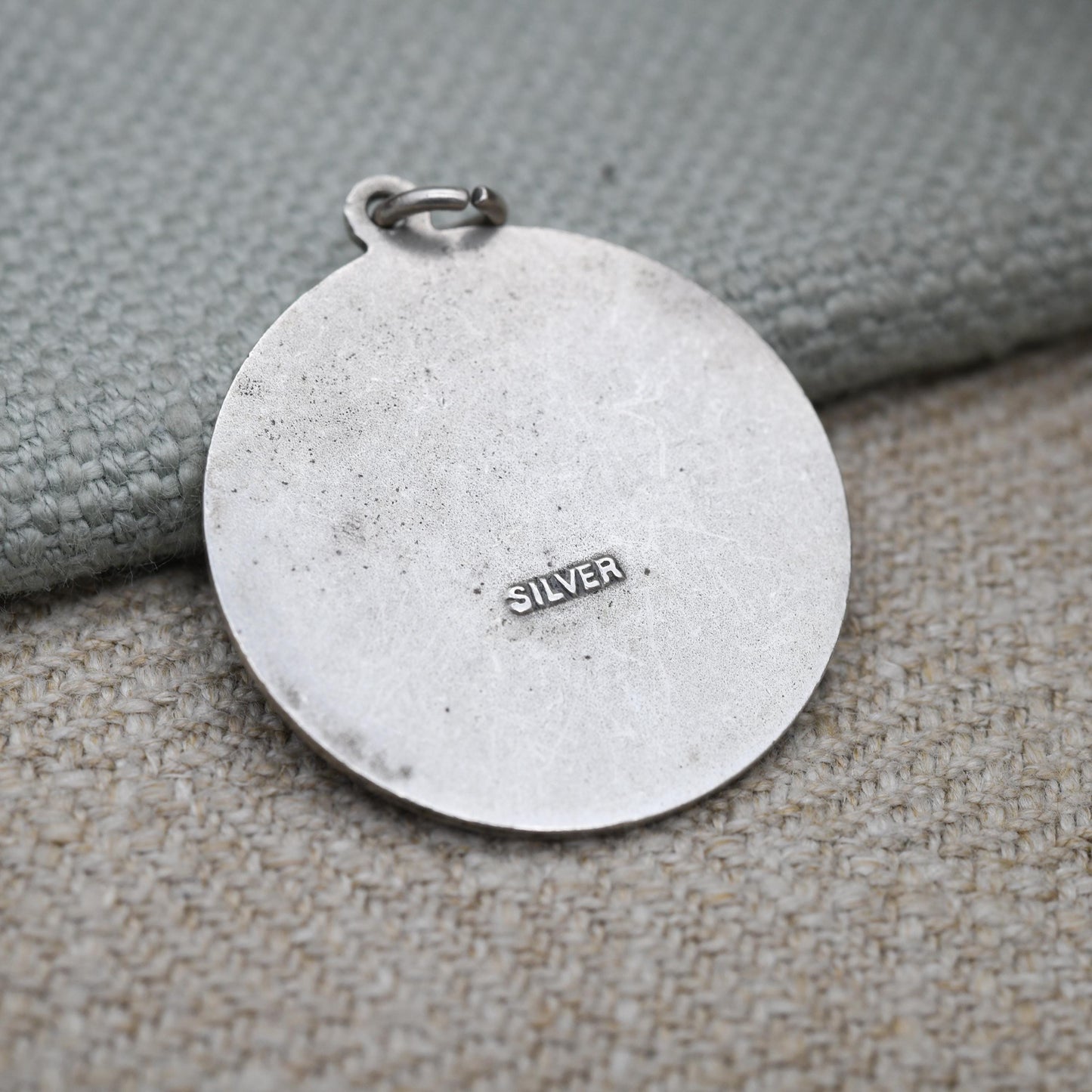 Vintage Sterling Silver St. Christopher Pendant Mid-Century - Circle | Geometric Pattern | Saint of Travelling | Christian Religious Gift
