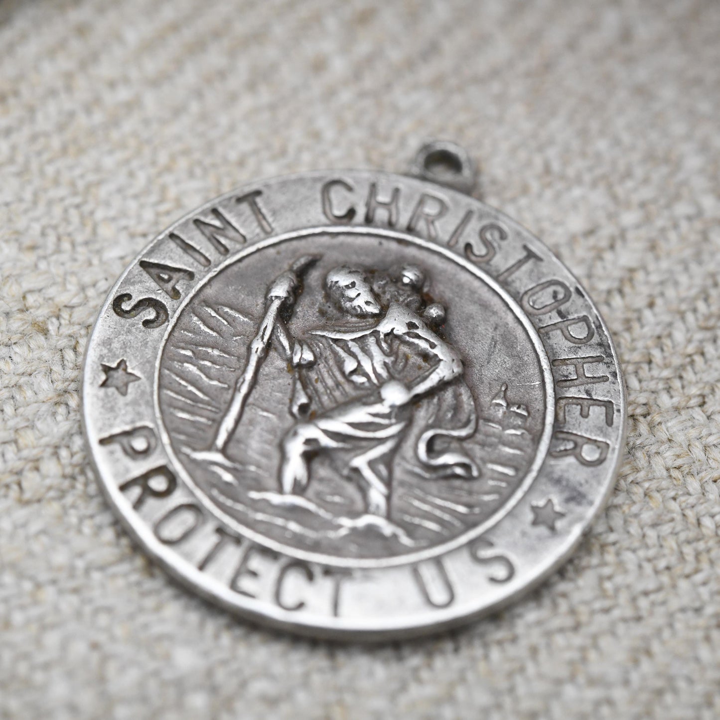 Vintage Sterling Silver St. Christopher Pendant Mid-Century - Saint Christopher Protect Us Border | Christian Religious Jewellery Gift