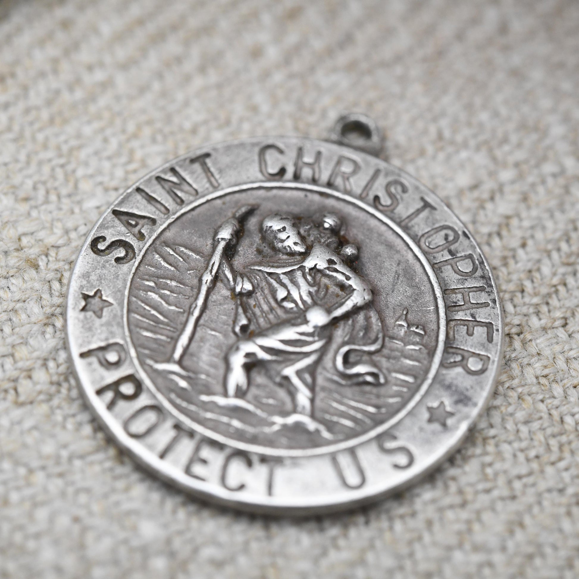 Vintage Sterling Silver St. Christopher Pendant Mid-Century - Saint Christopher Protect Us Border | Christian Religious Jewellery Gift