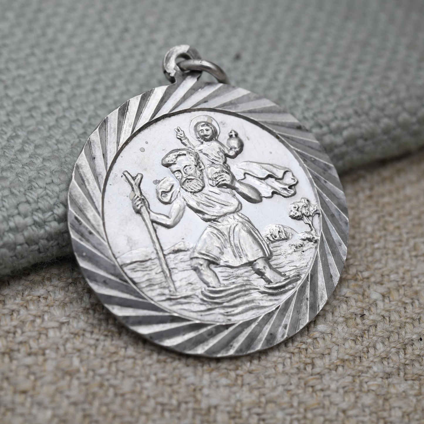 Vintage Sterling Silver St. Christopher Pendant Mid-Century - Circle Saint of Travelling | Christian Religious | Detailed Jewellery Gift
