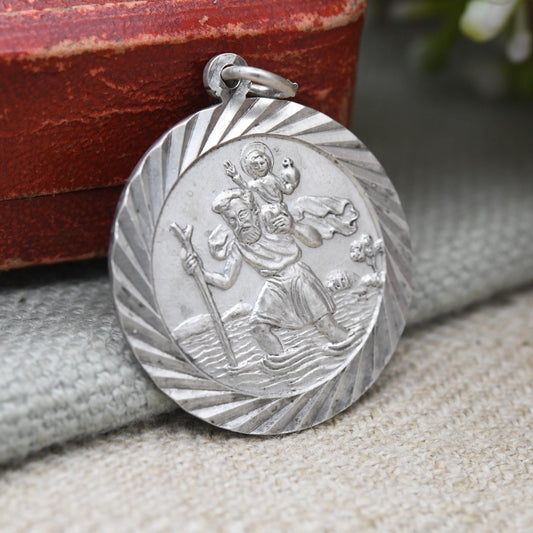 Vintage Sterling Silver St. Christopher Pendant Mid-Century - Circle Saint of Travelling | Christian Religious | Detailed Jewellery Gift