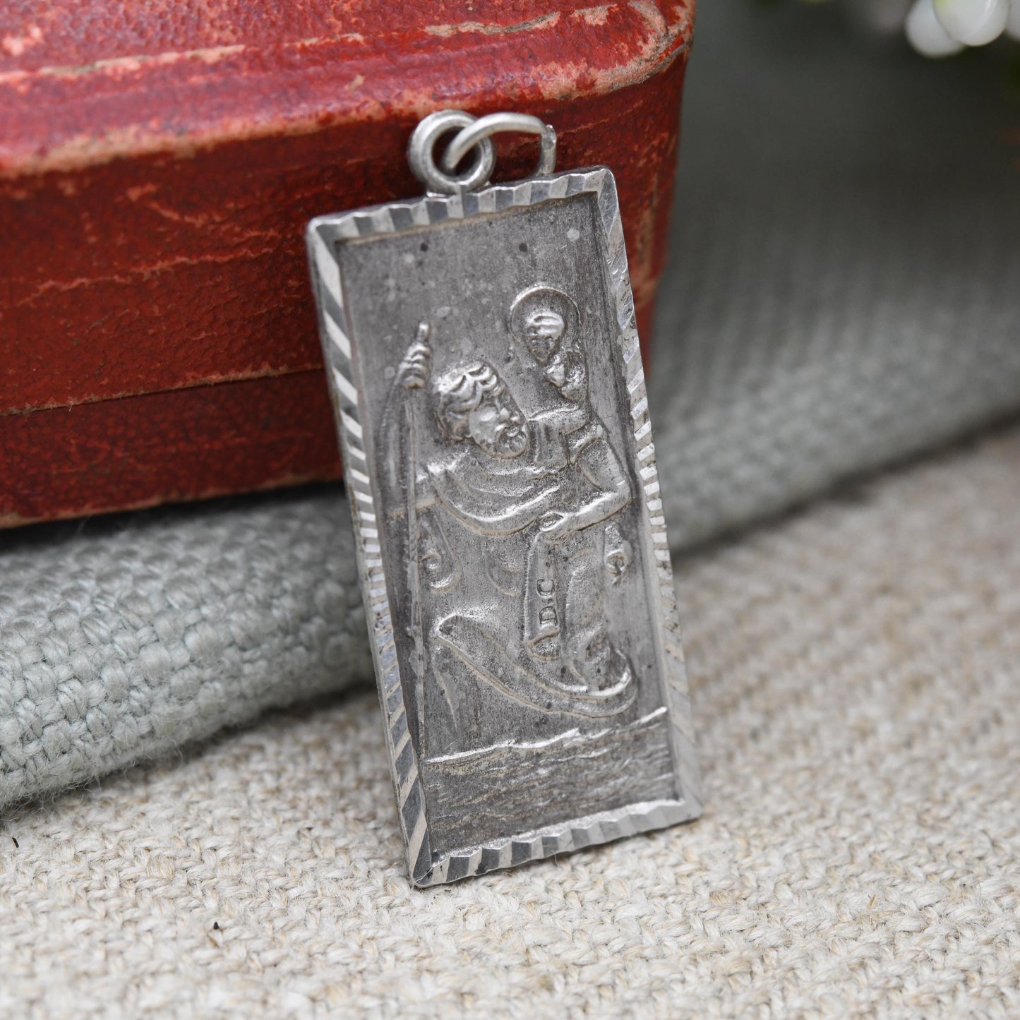 Vintage Sterling Silver St. Christopher Pendant Mid-Century - Rectangular Saint of Travelling | Christian Religious Detailed Jewellery Gift