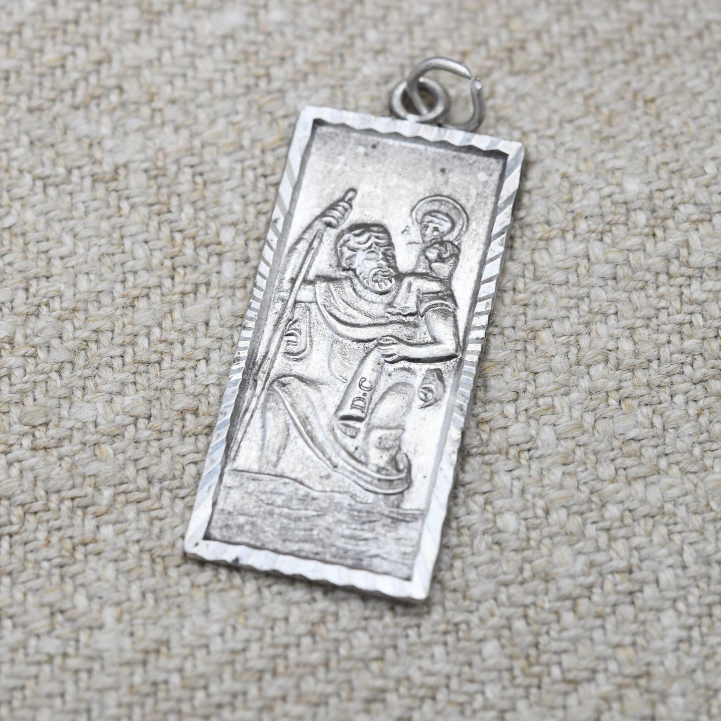 Vintage Sterling Silver St. Christopher Pendant Mid-Century - Rectangular Saint of Travelling | Christian Religious Detailed Jewellery Gift